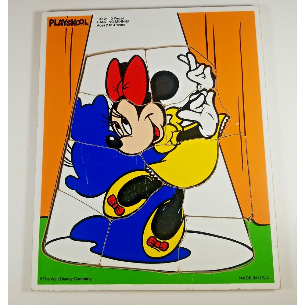 Playskool Dancing Minnie Mouse 10 Piece Vintage Wooden Board Puzzle